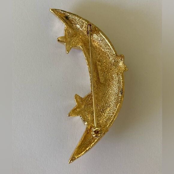 Vintage Gerry’s signed Gold Tone Moon with Stars Rhinestone Brooch Pin - Picture 2 of 3